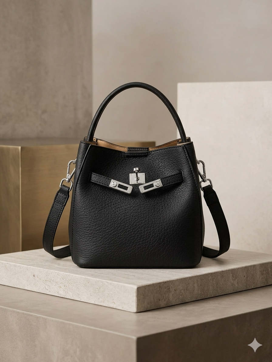 Small PU Leather Top Handle Crossbody Bucket Bag