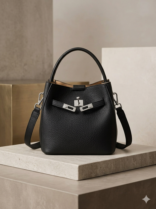 Small PU Leather Top Handle Crossbody Bucket Bag