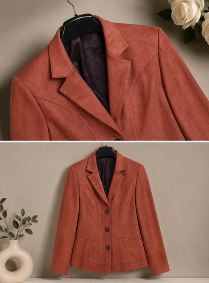 Suede-Look Double Button Blazer