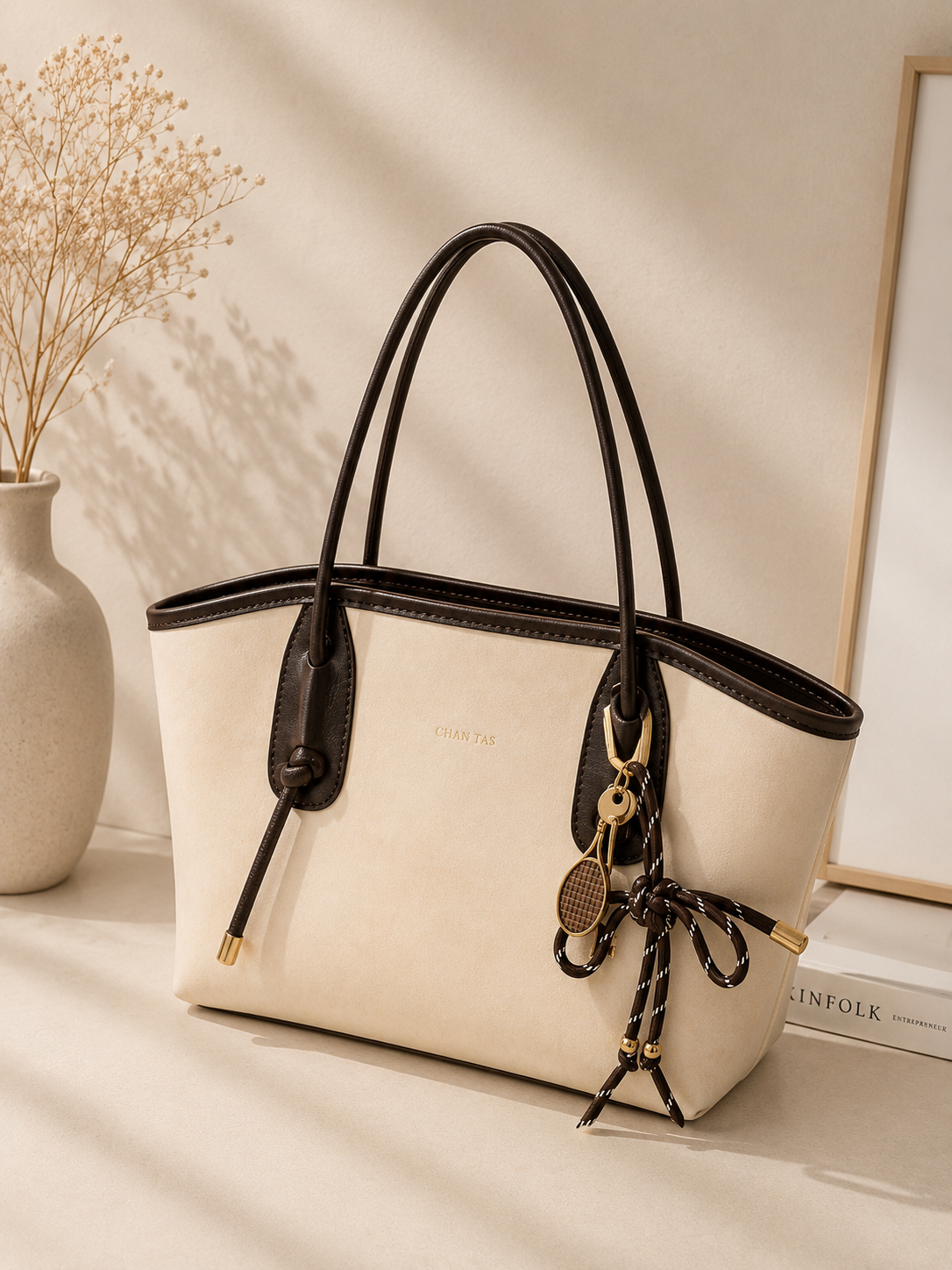 Two-Tone Large Shoulder Tote Bag for Women