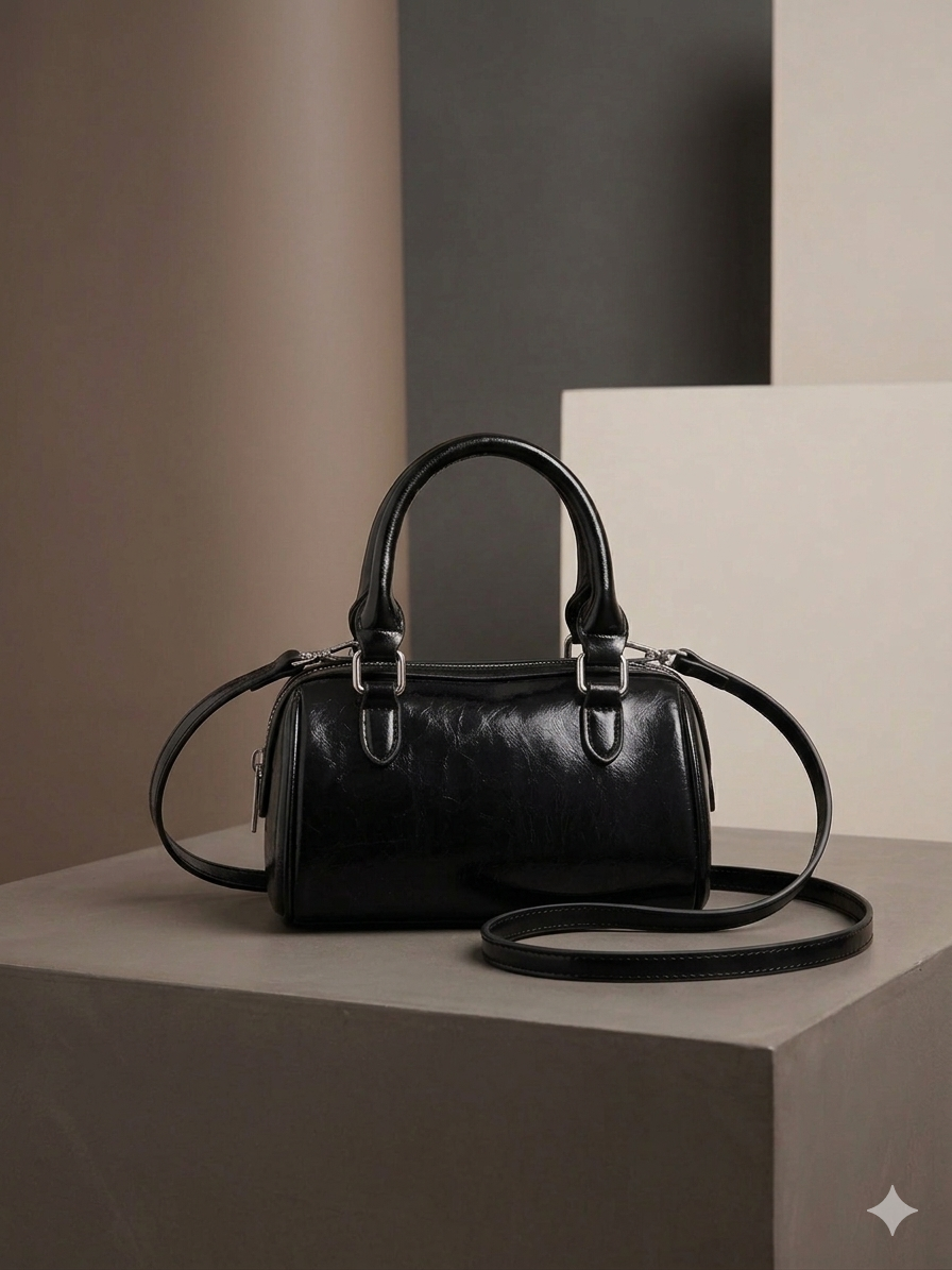 Mini PU Leather Cylinder Boston Shoulder Bag