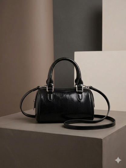 Mini PU Leather Cylinder Boston Shoulder Bag
