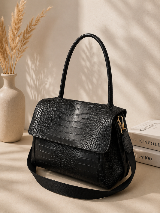 Crocodile Embossed Flap Shoulder Bag for Women