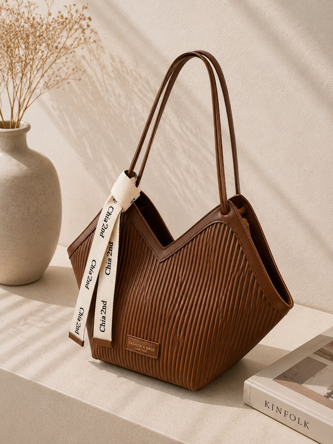Textured Stripe Large Shoulder Tote Bag for Women