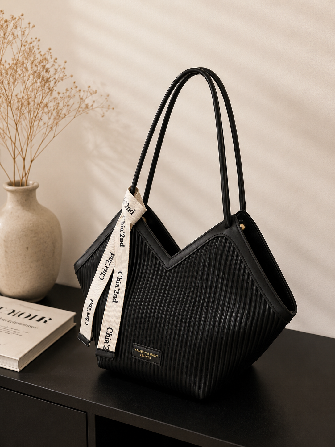 Textured Stripe Large Shoulder Tote Bag for Women