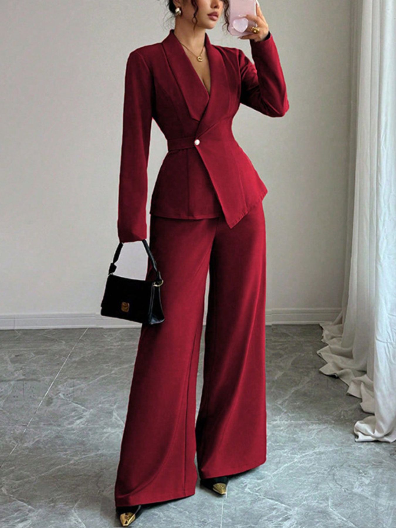 The Cassian Set | One-Button Blazer & Wide-Leg Pants Two-Piece Suit