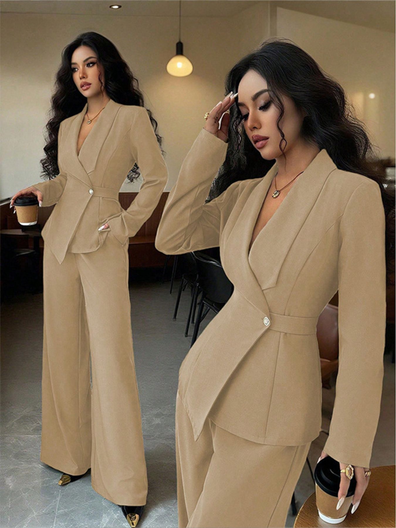 The Cassian Set | One-Button Blazer & Wide-Leg Pants Two-Piece Suit