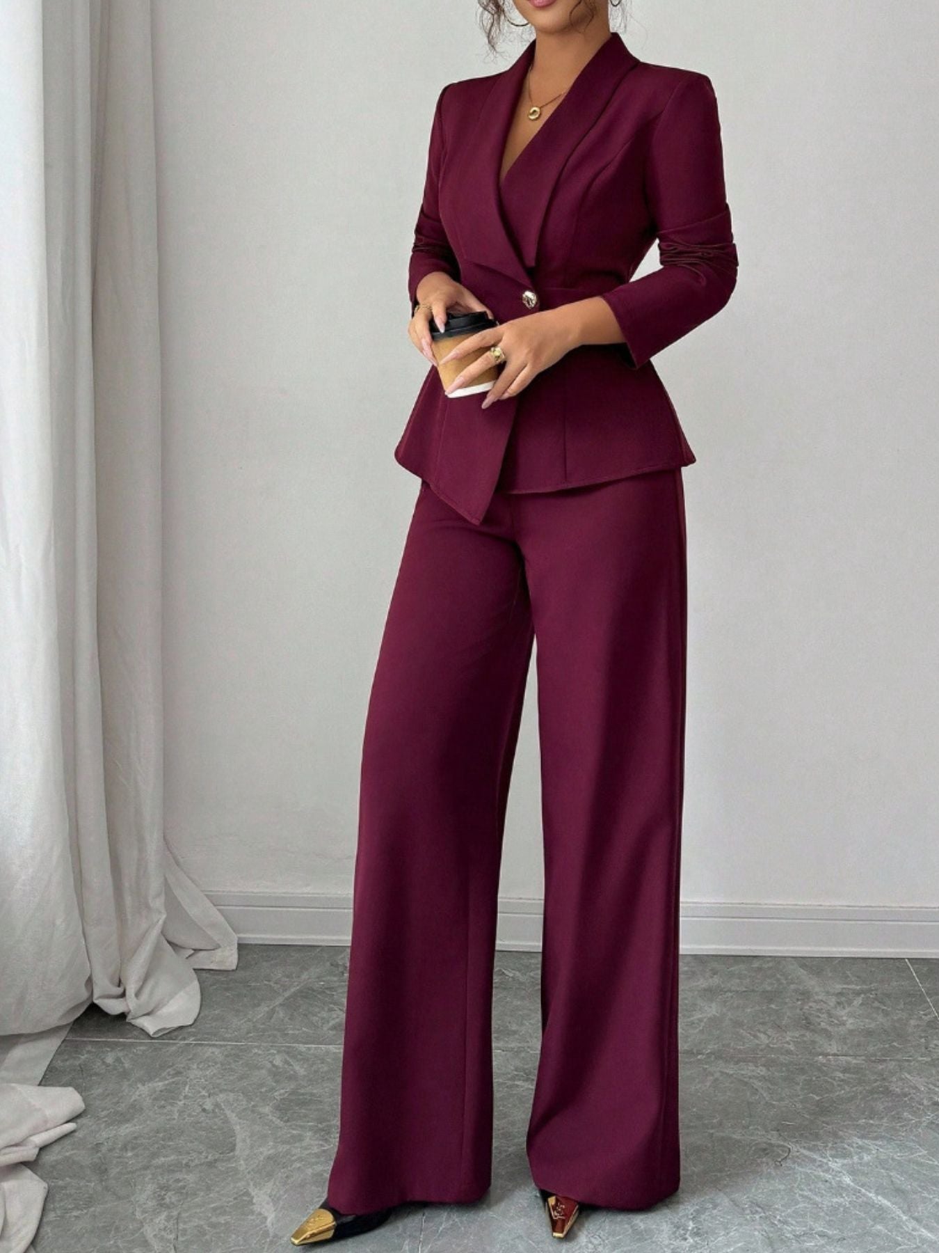 The Cassian Set | One-Button Blazer & Wide-Leg Pants Two-Piece Suit