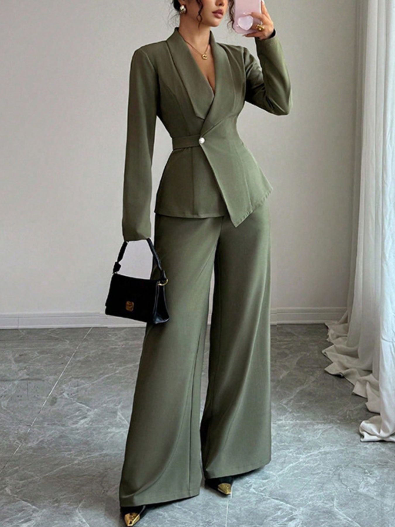 The Cassian Set | One-Button Blazer & Wide-Leg Pants Two-Piece Suit