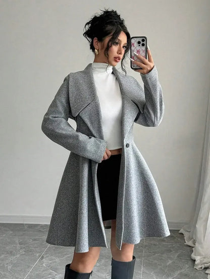Double-Breasted Flared Coat Structured A-Line Outerwear for Women