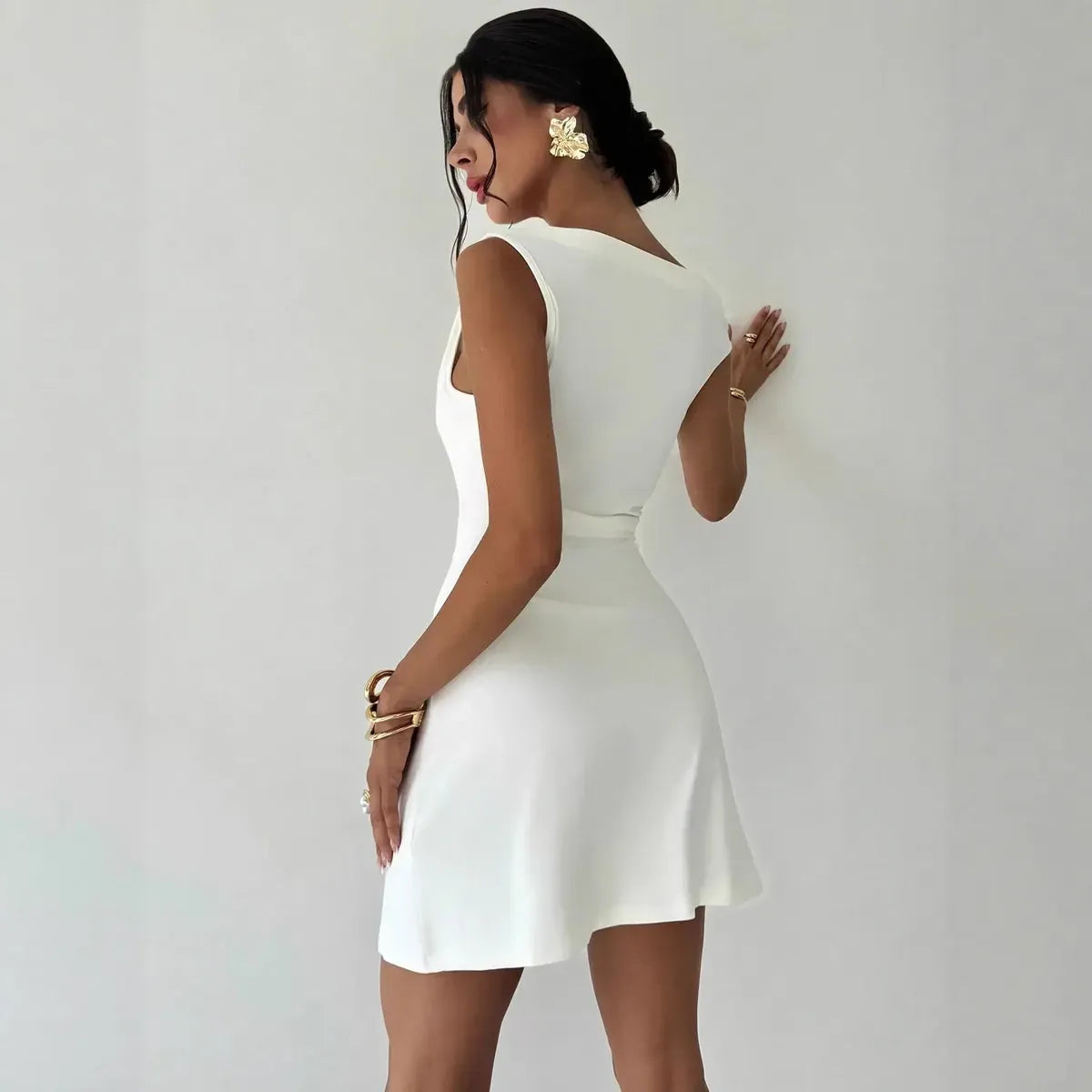 Off-Shoulder Draped Satin Mini Dress Elegant Bodycon Dress for Women