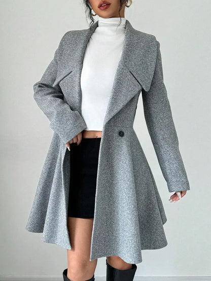 Double-Breasted Flared Coat Structured A-Line Outerwear for Women