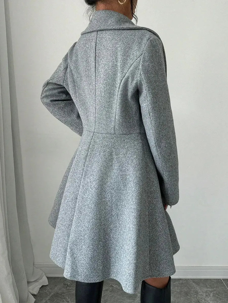 Double-Breasted Flared Coat Structured A-Line Outerwear for Women