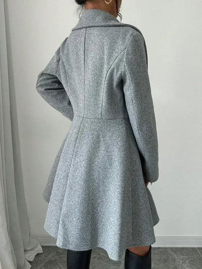 Double-Breasted Flared Coat Structured A-Line Outerwear for Women