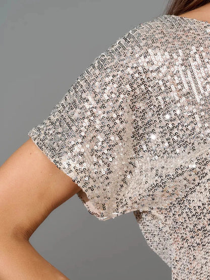 Sequin Wide Leg Jumpsuit Women's Evening Two-Piece Set