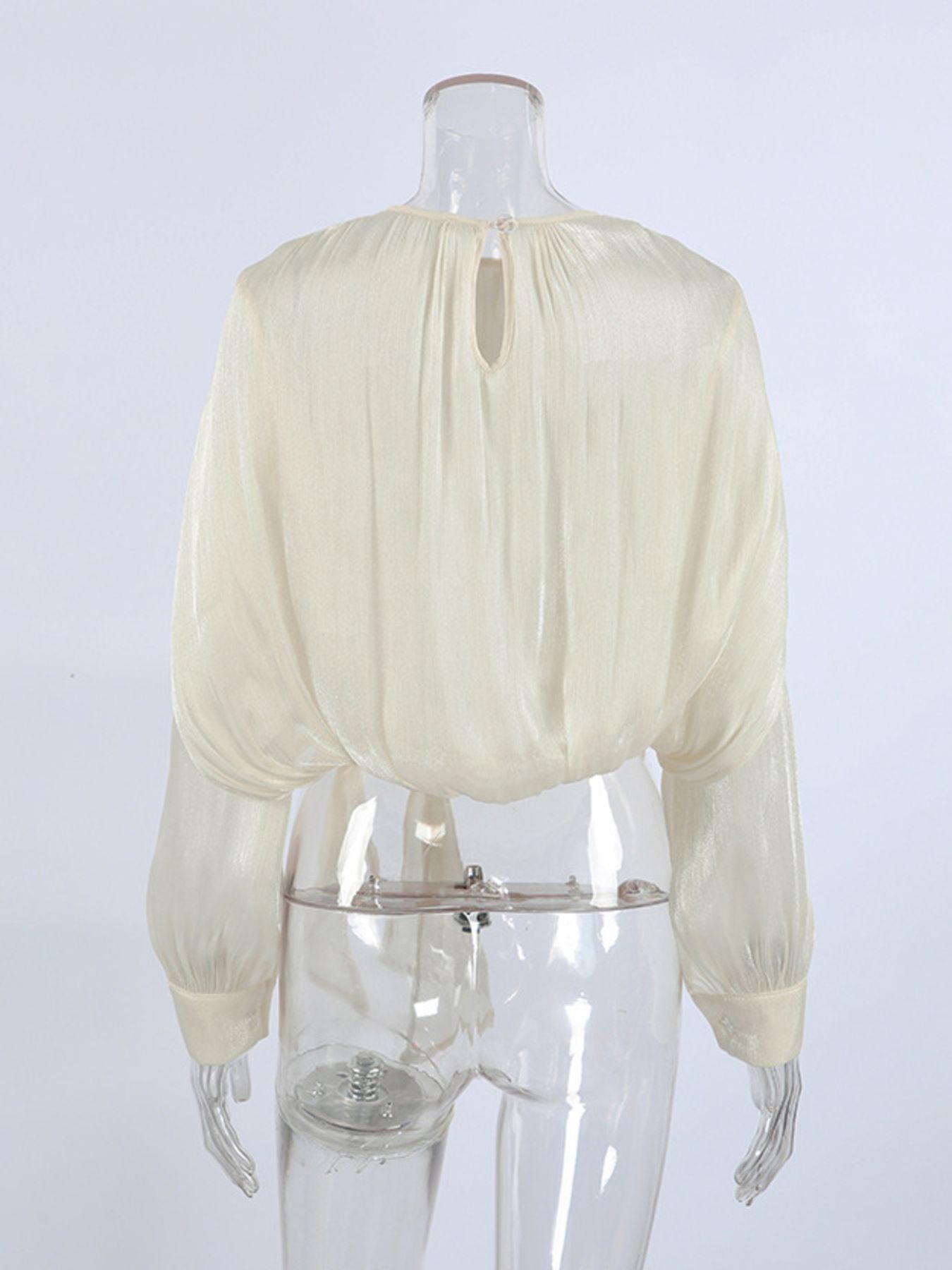 Metallic Sheen Tie-Detail Blouse – Elegant Long Sleeve Top