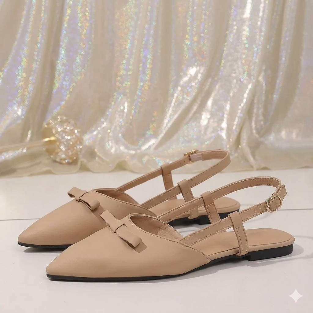 Point Toe Slingback Sandals Women's Bow Flat Slingback Sandals