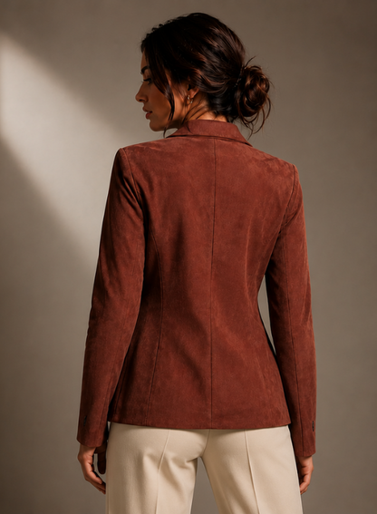 Suede-Look Double Button Blazer