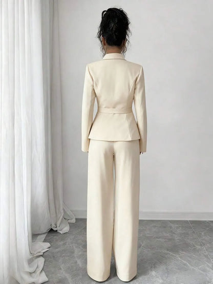 One Button Blazer & Wide-Leg Pants Set