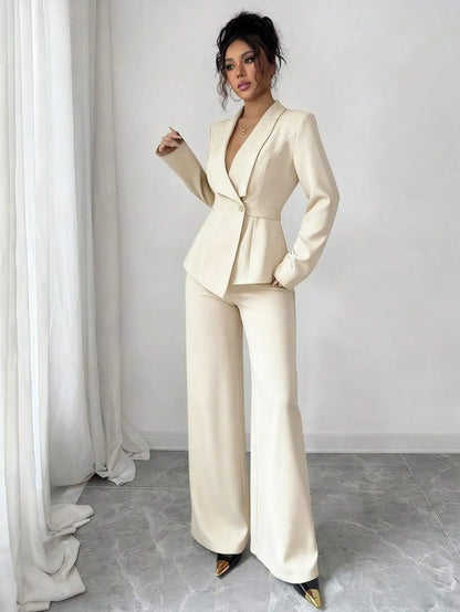 One Button Blazer & Wide-Leg Pants Set