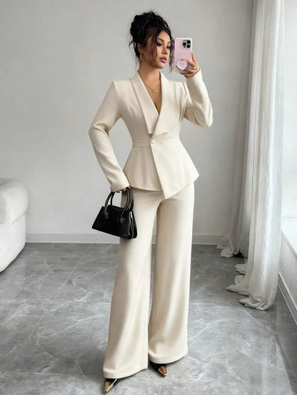 One Button Blazer & Wide-Leg Pants Set