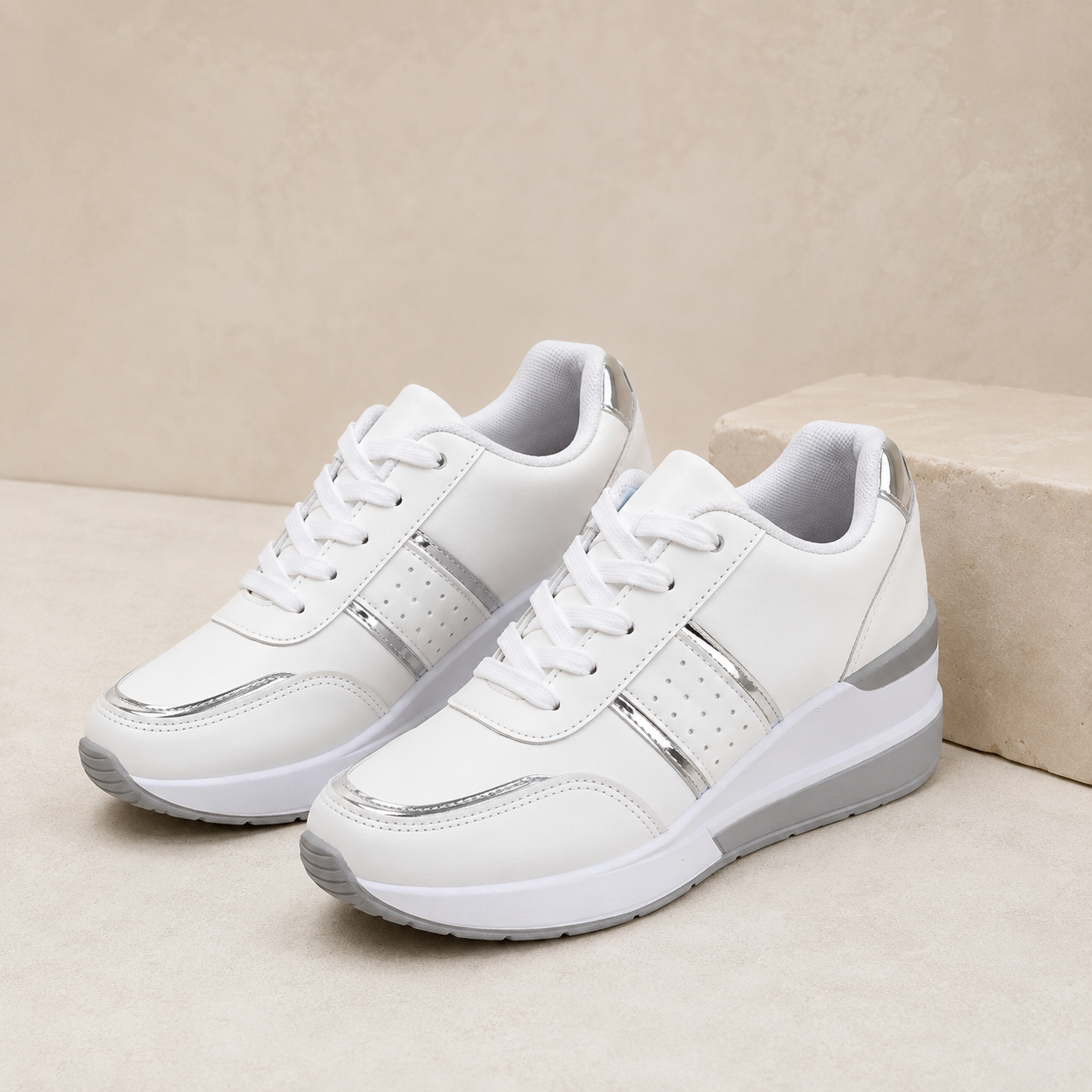 Round Toe Lace-Up Platform Sneakers
