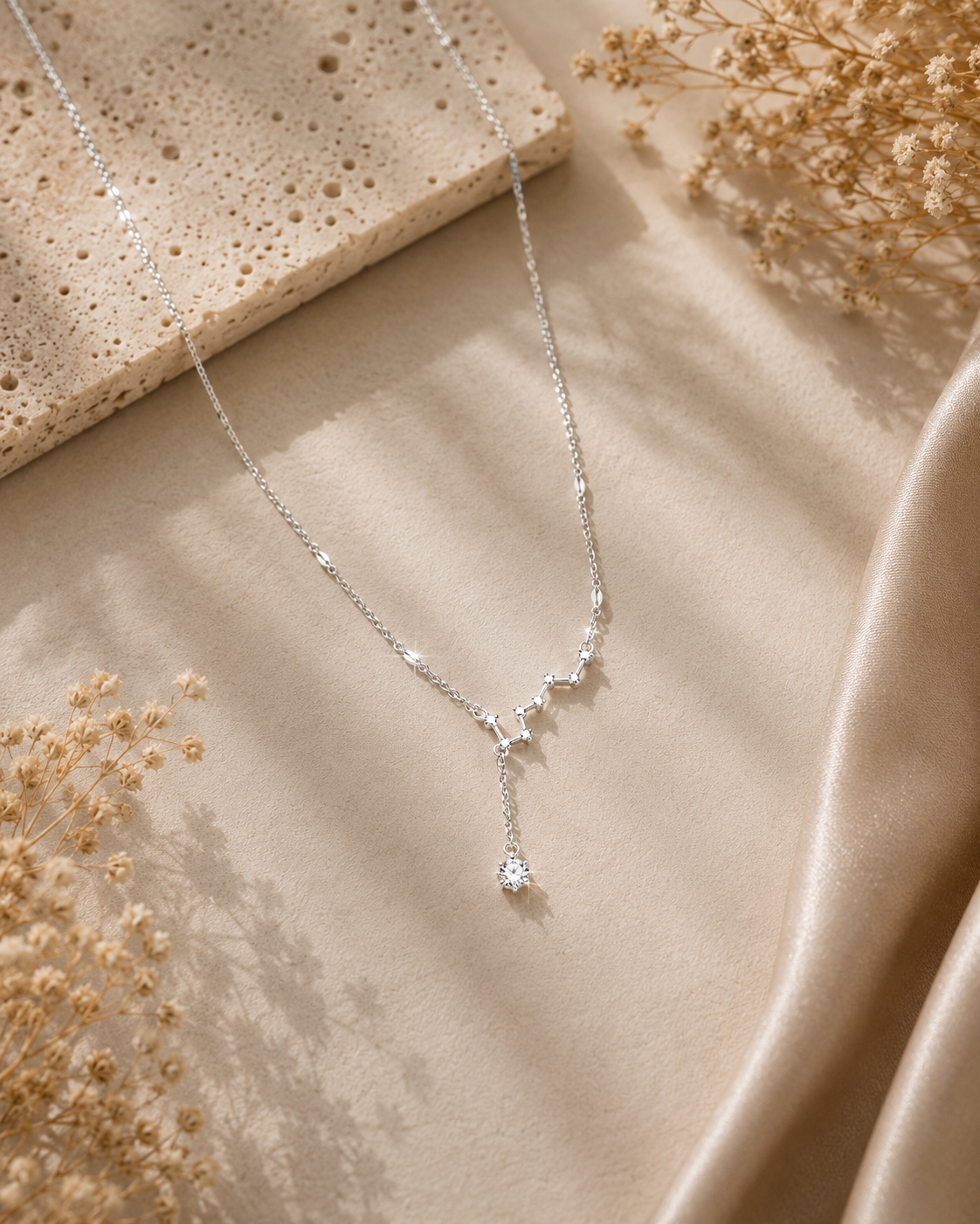 925 Sterling Silver Constellation Star Drop Necklace
