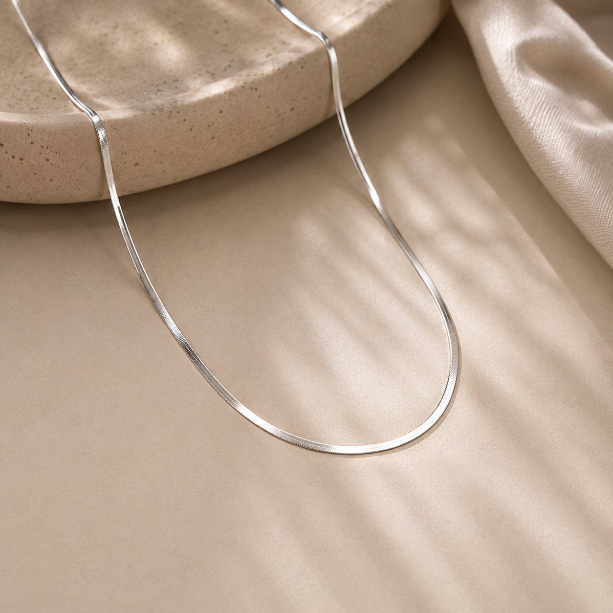 925 Sterling Silver Herringbone Chain Necklace