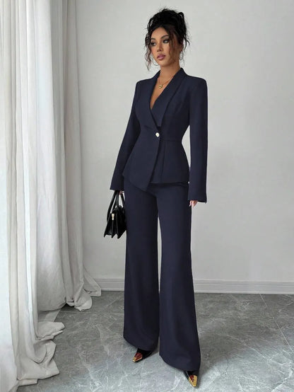 One Button Blazer & Wide-Leg Pants Set