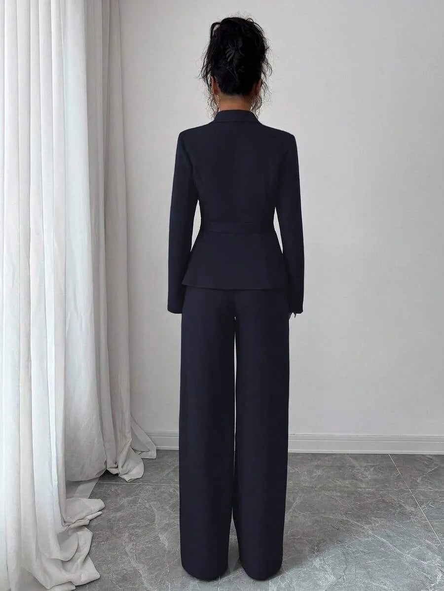 One Button Blazer & Wide-Leg Pants Set