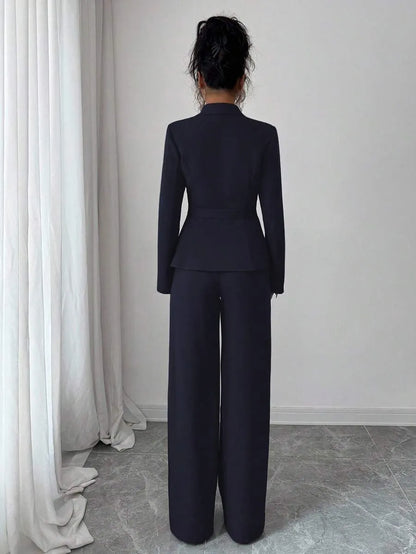 One Button Blazer & Wide-Leg Pants Set