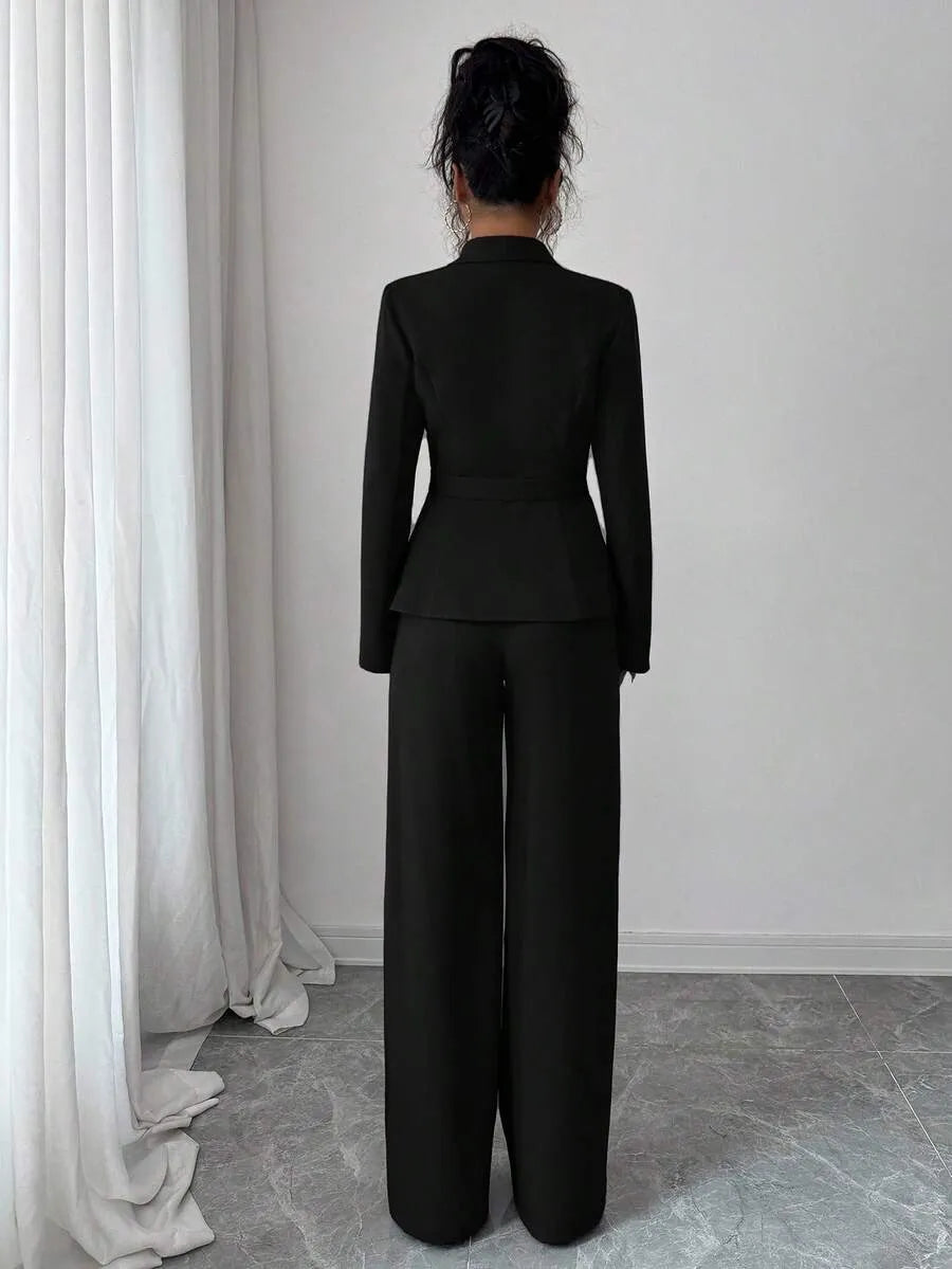 One Button Blazer & Wide-Leg Pants Set