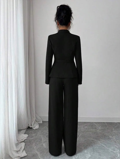 One Button Blazer & Wide-Leg Pants Set