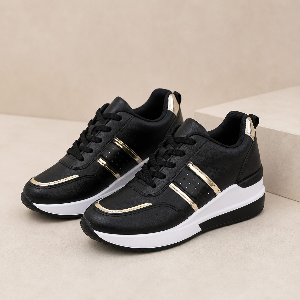 Round Toe Lace-Up Platform Sneakers