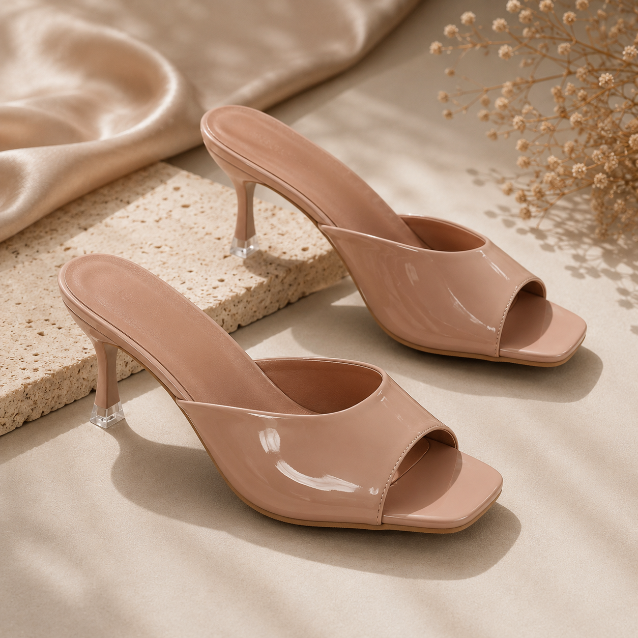 Open Toe Flare Heels Sandals