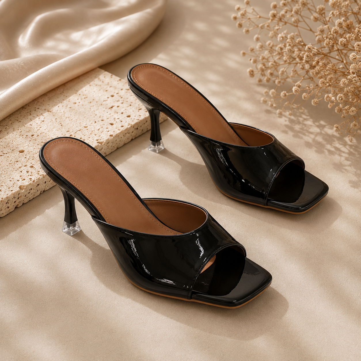 Open Toe Flare Heels Sandals