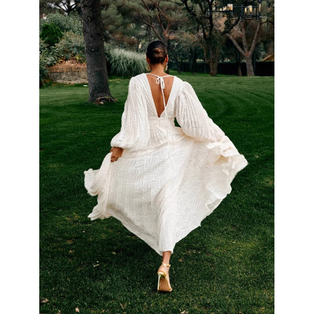 V-Neck Long Sleeve Maxi Dress