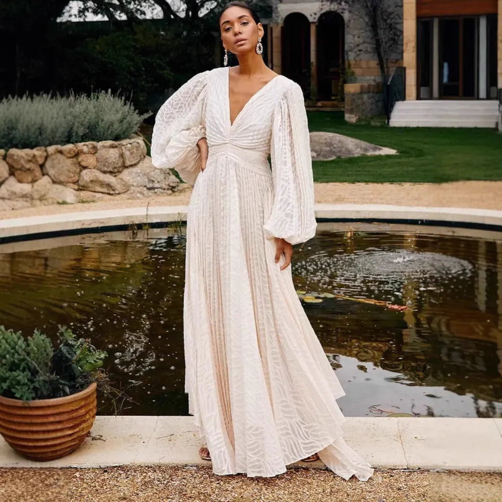 V-Neck Long Sleeve Maxi Dress