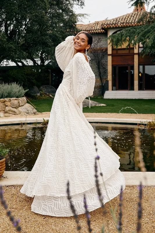 V-Neck Long Sleeve Maxi Dress