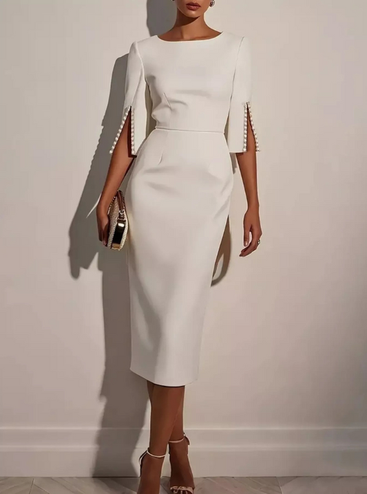Pearl-Sleeve Slim Fit Midi Dress